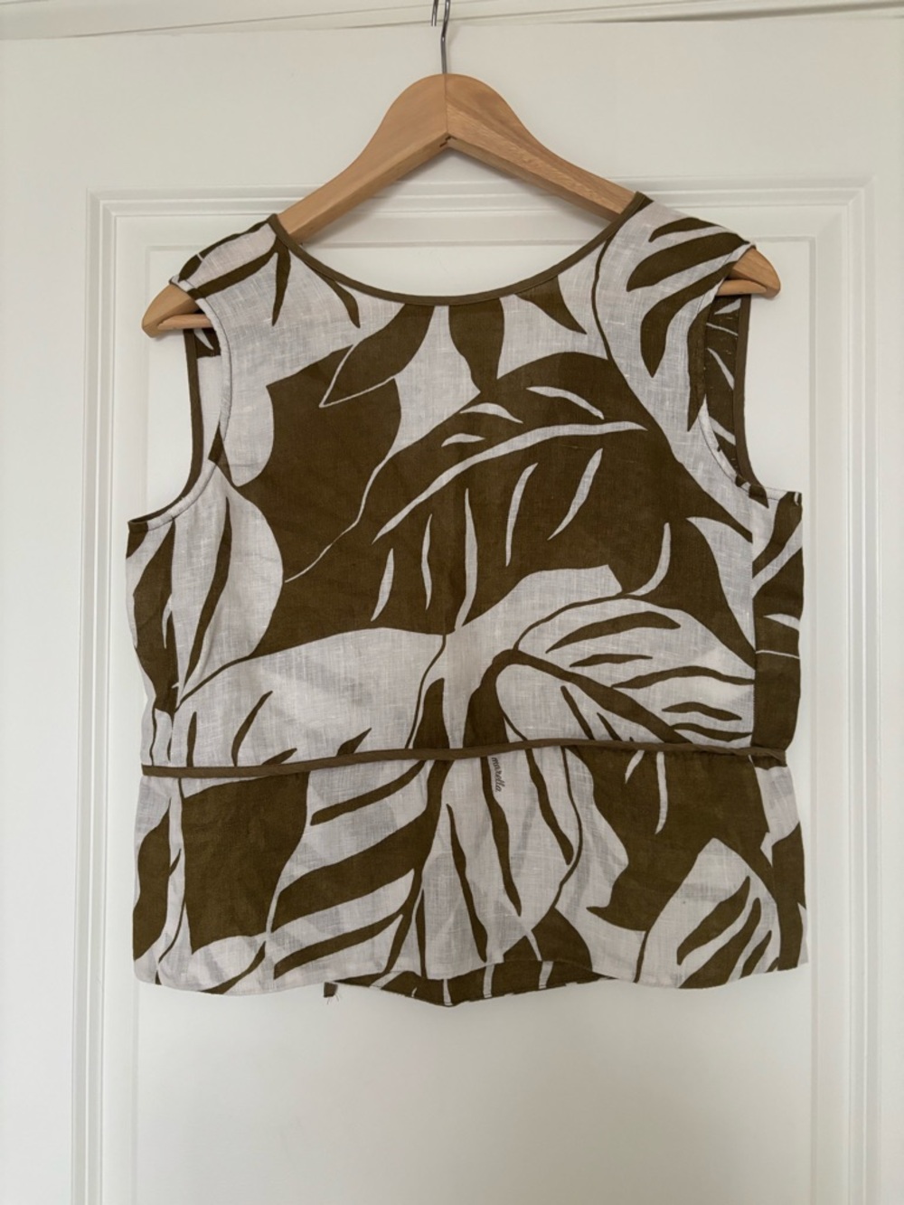 MARELLA Olive Leaf-Print Sleeveless 100% Linen Top, 4